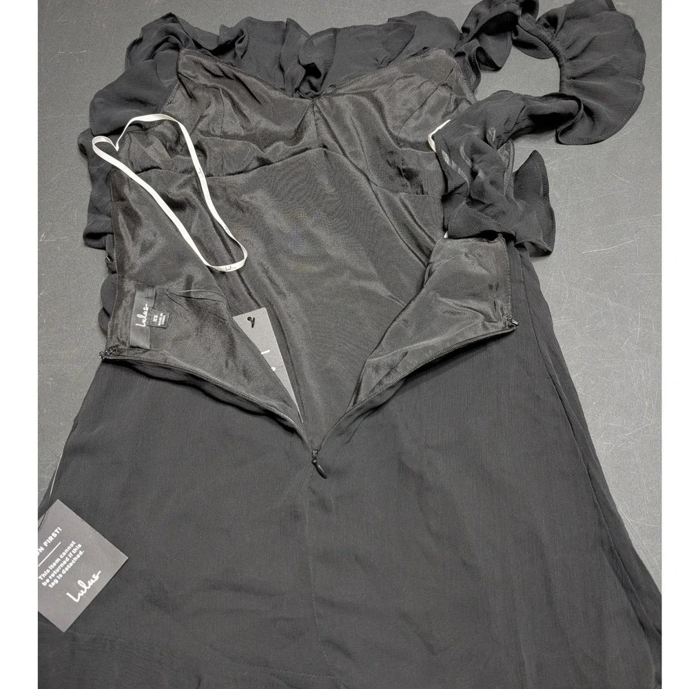 Lulus Captivating Always Black Ruffle Asymmetrical Mini Dress XS NEW